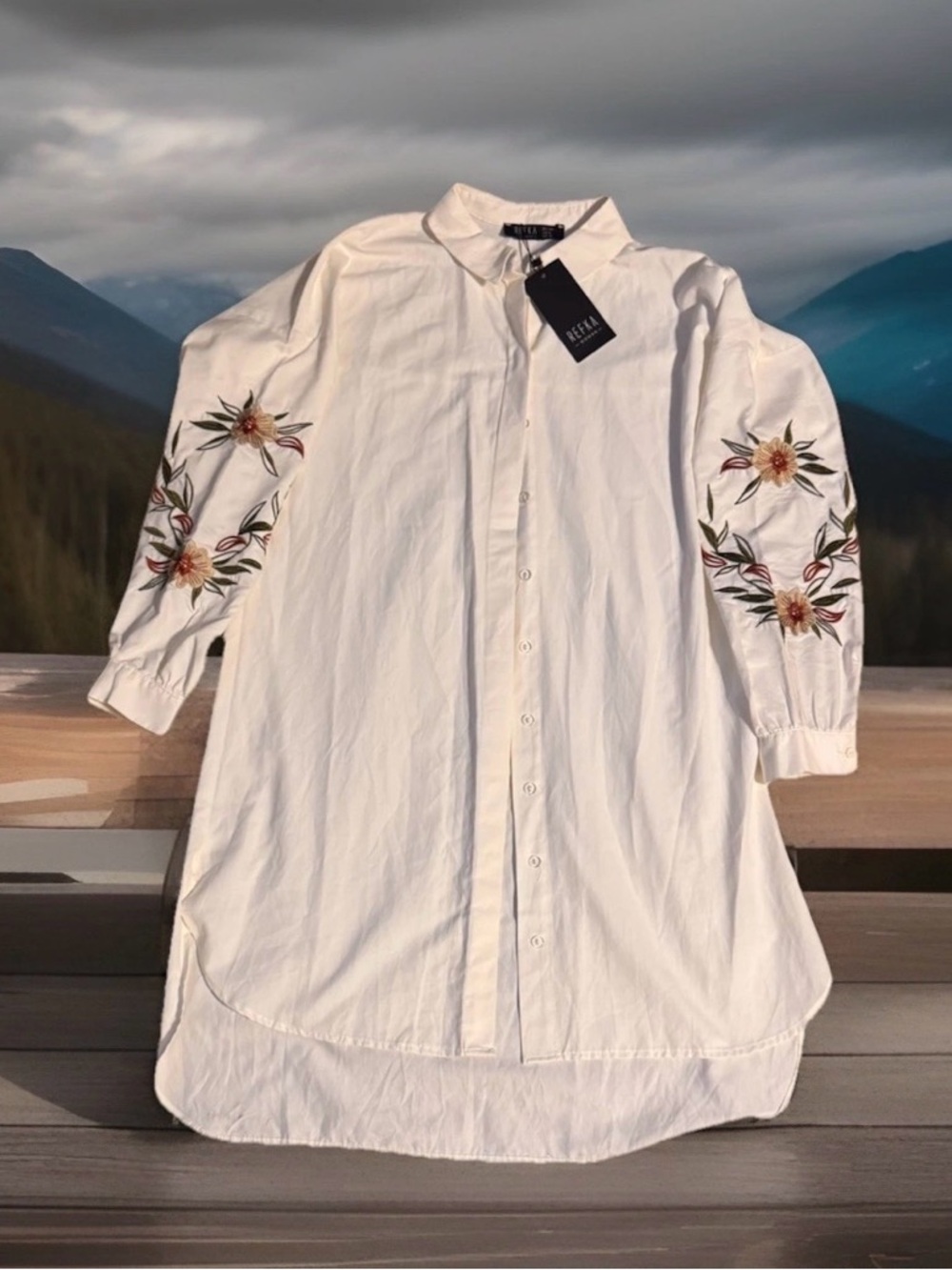 Refka White/Off-white Embroidered Long-Sleeve Shirt Dress